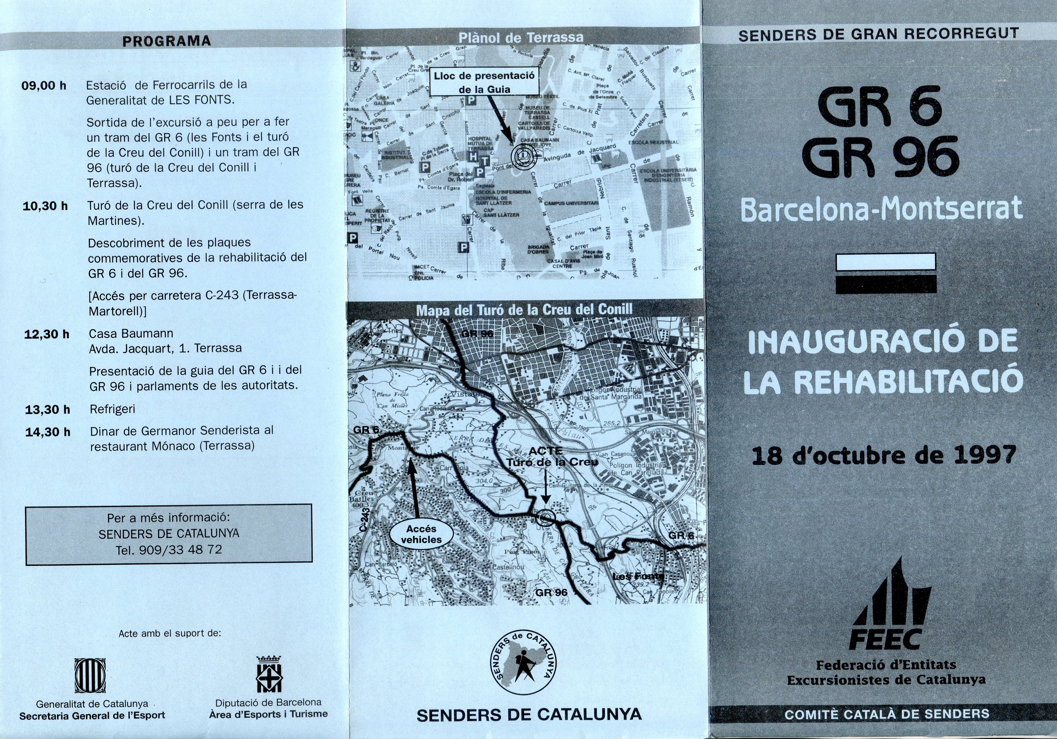 GR 6 GR 96 Barcelona - Montserrat : Inauguració de la rehabilitació : 18 d'octubre de 1997 - Portada